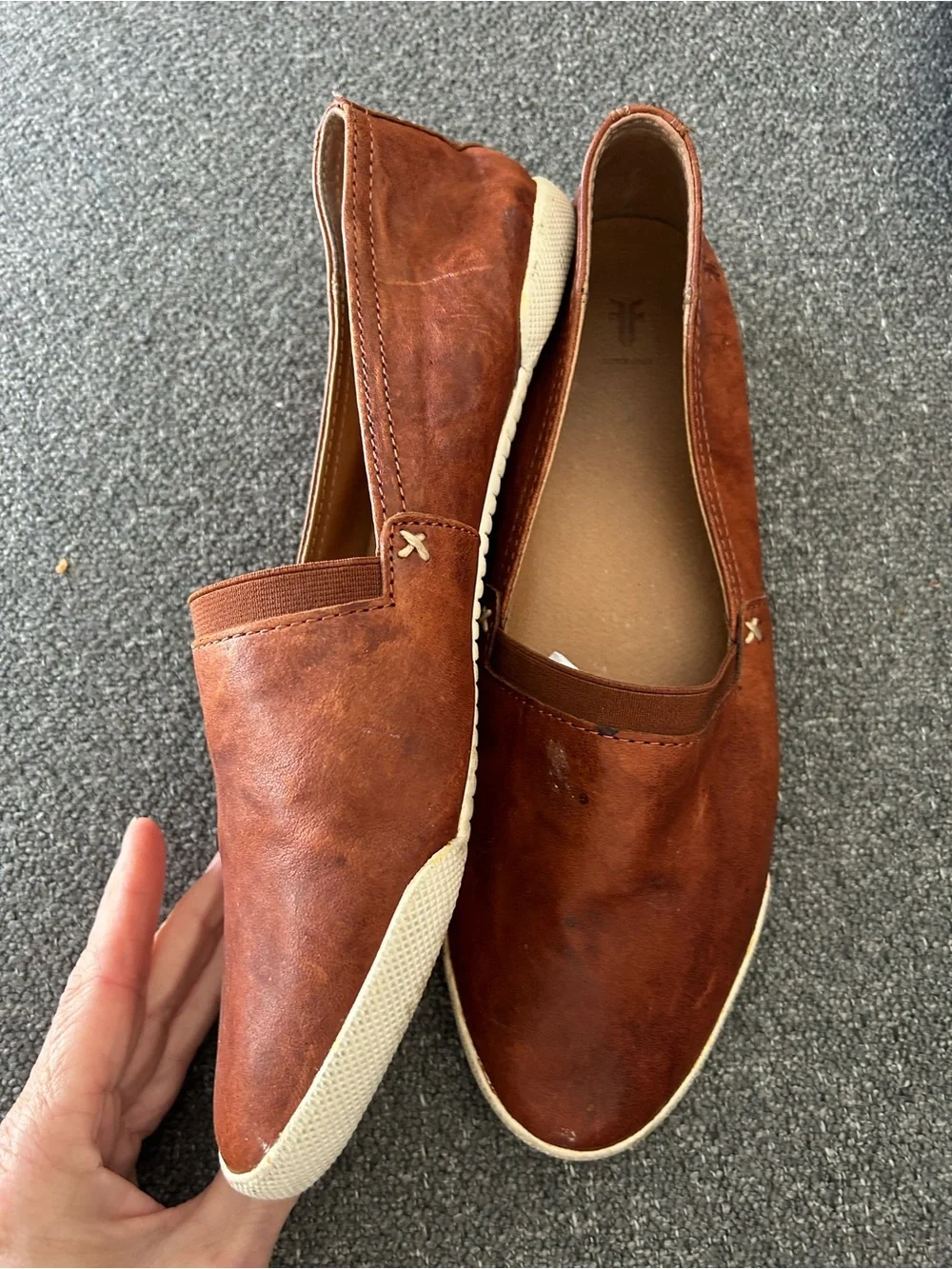 9.5 Frye Melanie Casual Slip-On Shoes in Cognac Brown